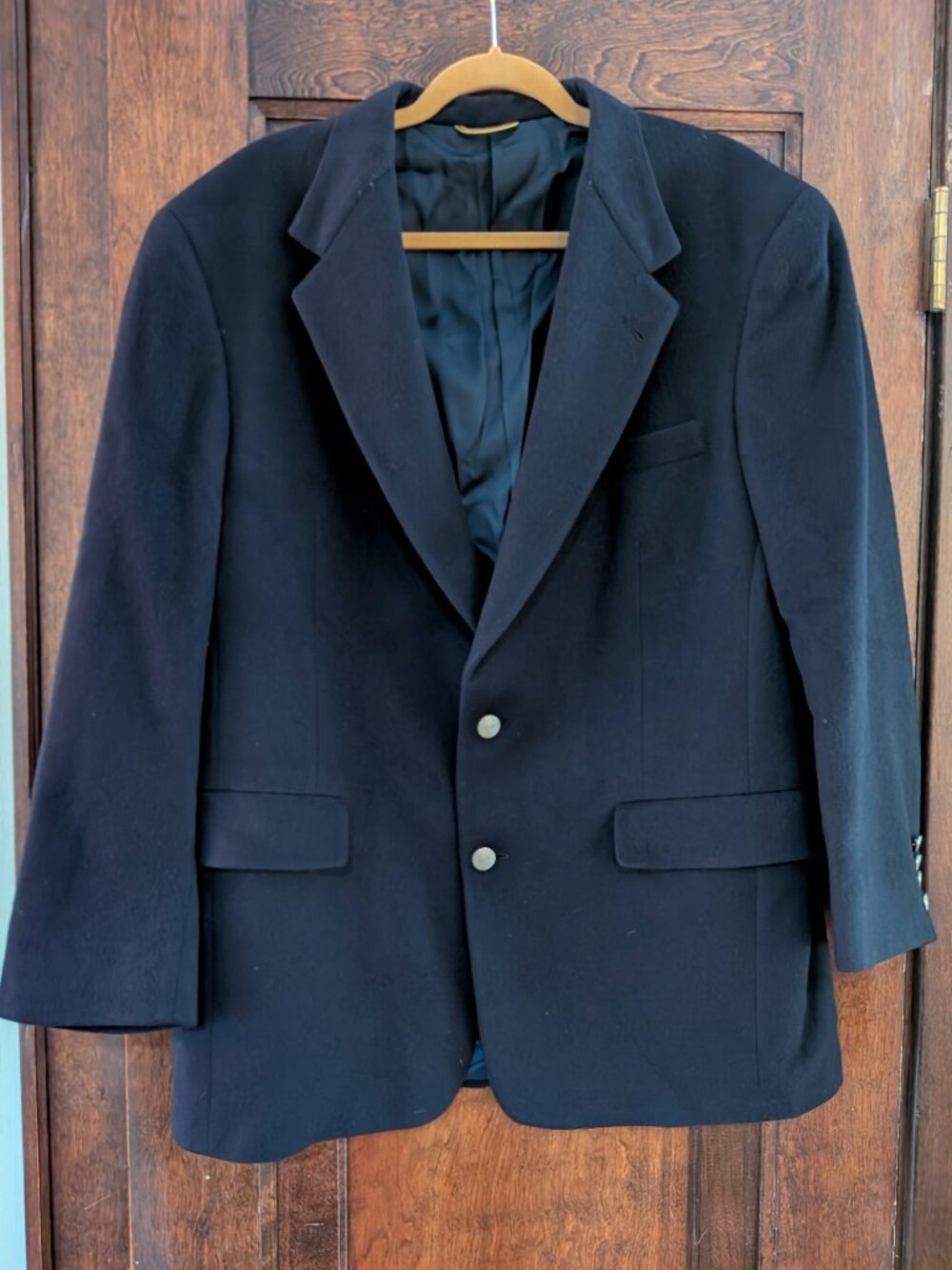Hart Schaffner Marx Gold Blazer Sport Coat 100% Cashmere Mens 46 Navy Blue